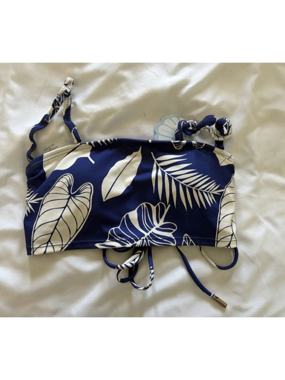 PopFlex Blue Tropical Bandeau Bikini Top Size Small NWT Tie Back Removable Strap